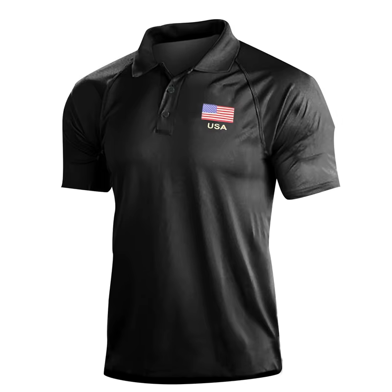 Polo à manches courtes imprimé 3D USA Feel pour hommes