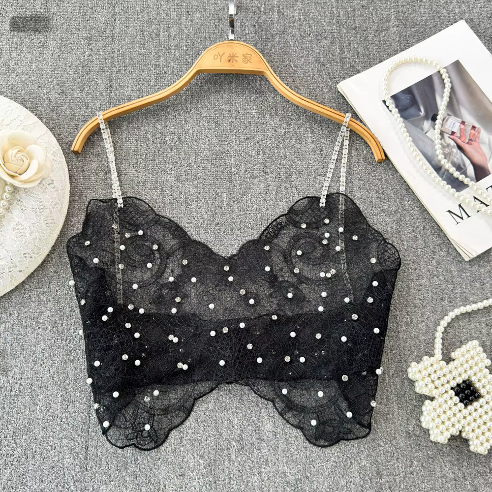 Haut court en dentelle transparente pour femme