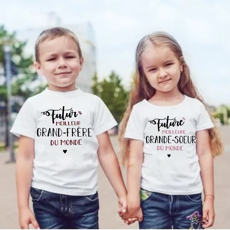 Futur grand frère/soeur du monde enfants T-shirt bébé annonce grossesse enfant