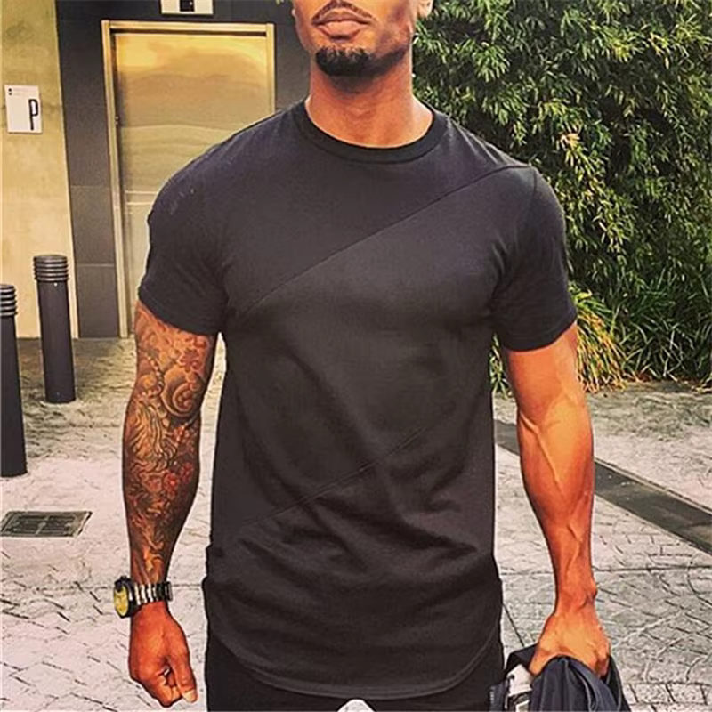 T-shirts de course unis hommes décontracté coton Patchwork maille chemises Sumemr vêtements de sport respirants gymnase