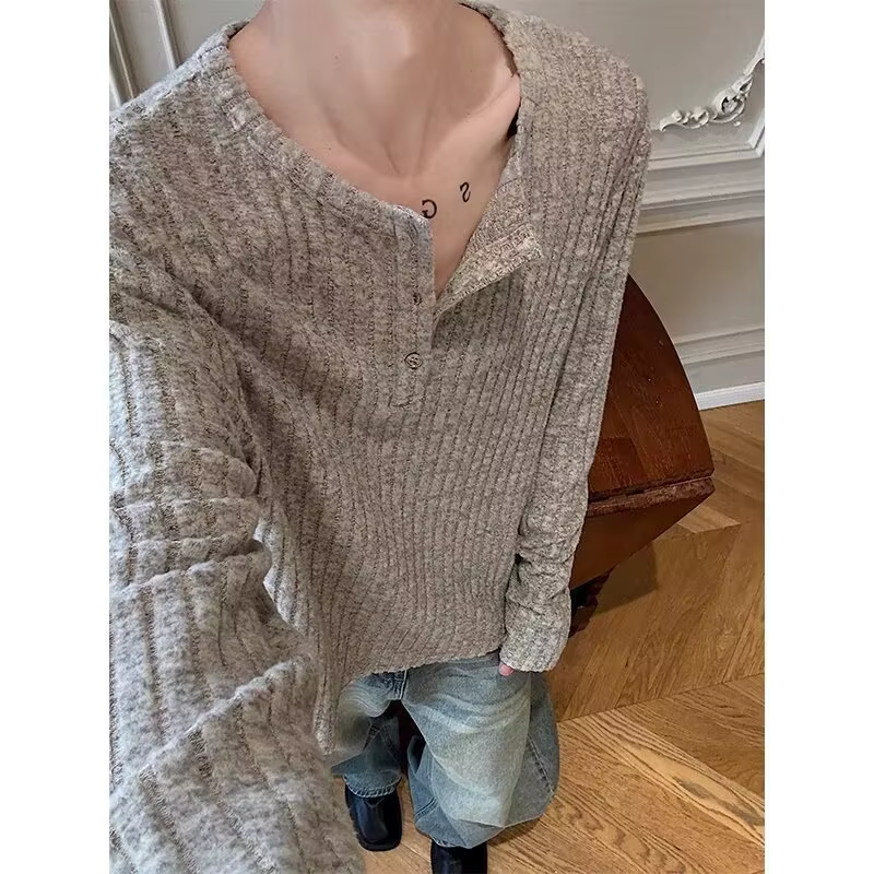 T-shirt à col Henry à manches longues pour homme – Nouvelle collection Printemps-Automne 2026 – Décontracté et confortable