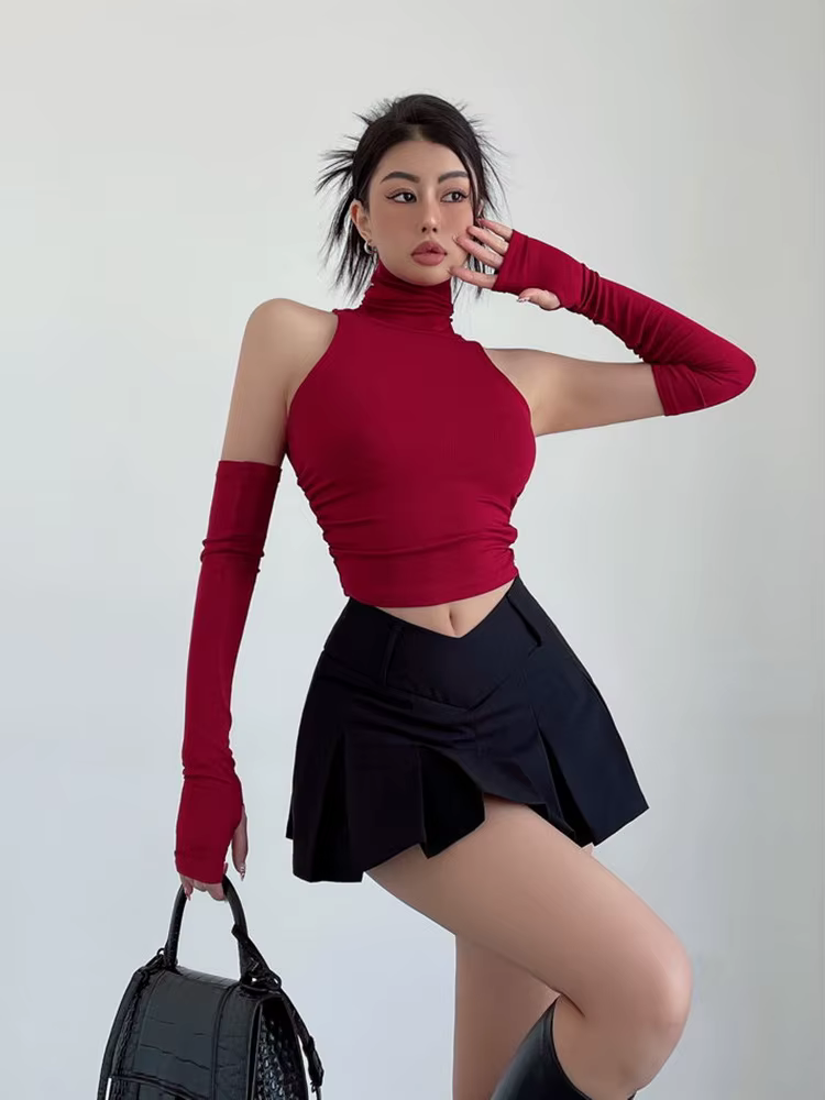 Printemps été haut Sexy débardeur épicé fille manches col