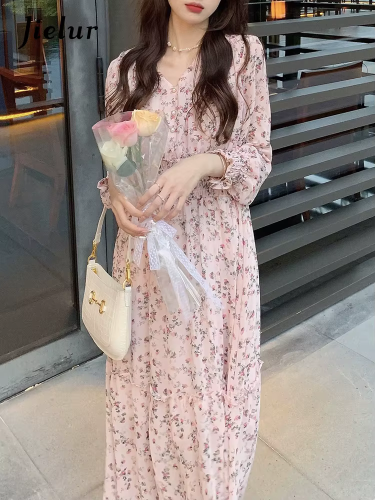 Jielur-Robe Élégante en Mousseline de Soie pour Femme