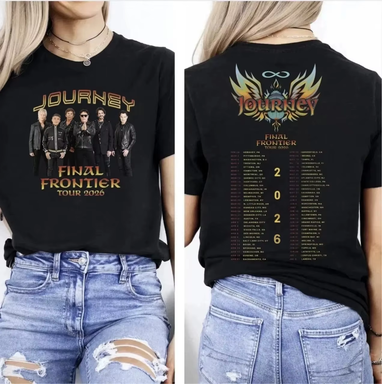 T-shirts de concert de rock rétro de la tournée 2026 « Final Frontier » du groupe Journey pour les fans hommes et femmes