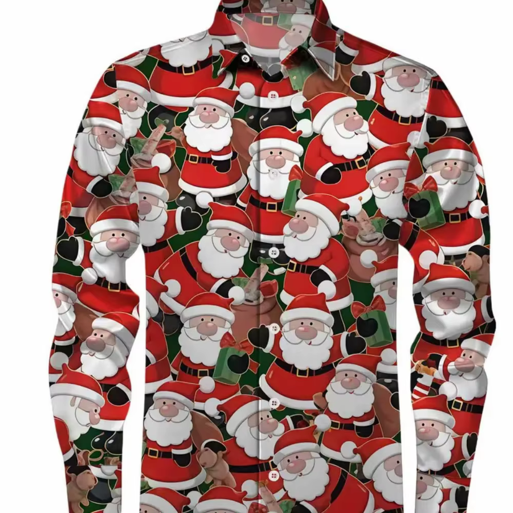 Nouveau 2025 hommes à manches longues chemise décontractée motif de noël imprimé Streetwear pour printemps automne vacances