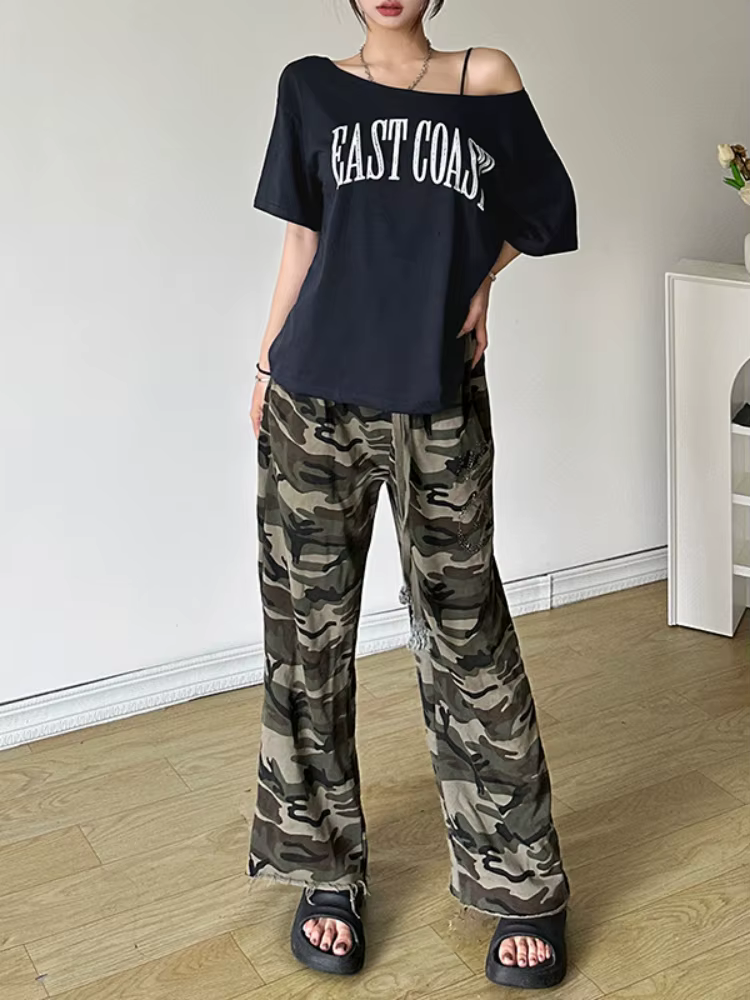 Lettres imprimer t-shirts pour femmes Streetwear encolure dégagée t-shirt à manches courtes Camisetas Grunge vêtements Ropa Mujer Y2k accessoires