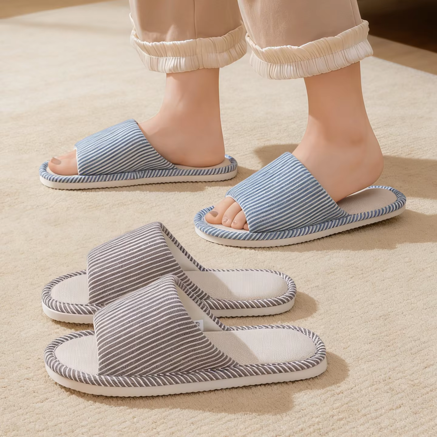 Chaussons en lin antidérapants pour hommes
