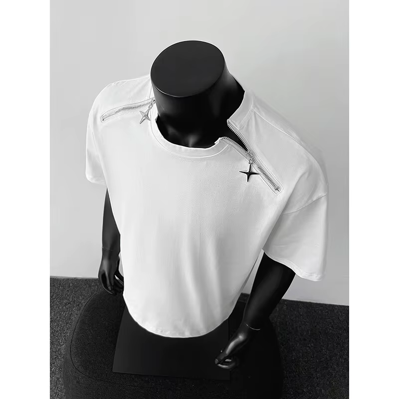 Respirant hommes col rond T-Shirt homme Zip détail Design tendance nouveau Streetwear urbain décontracté été