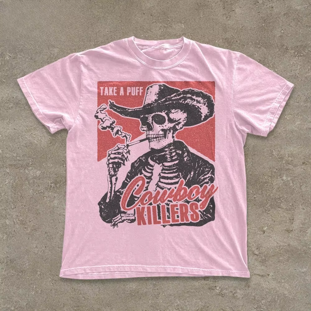 T-shirt Cowboy Tueur avec Crâne Fumant
