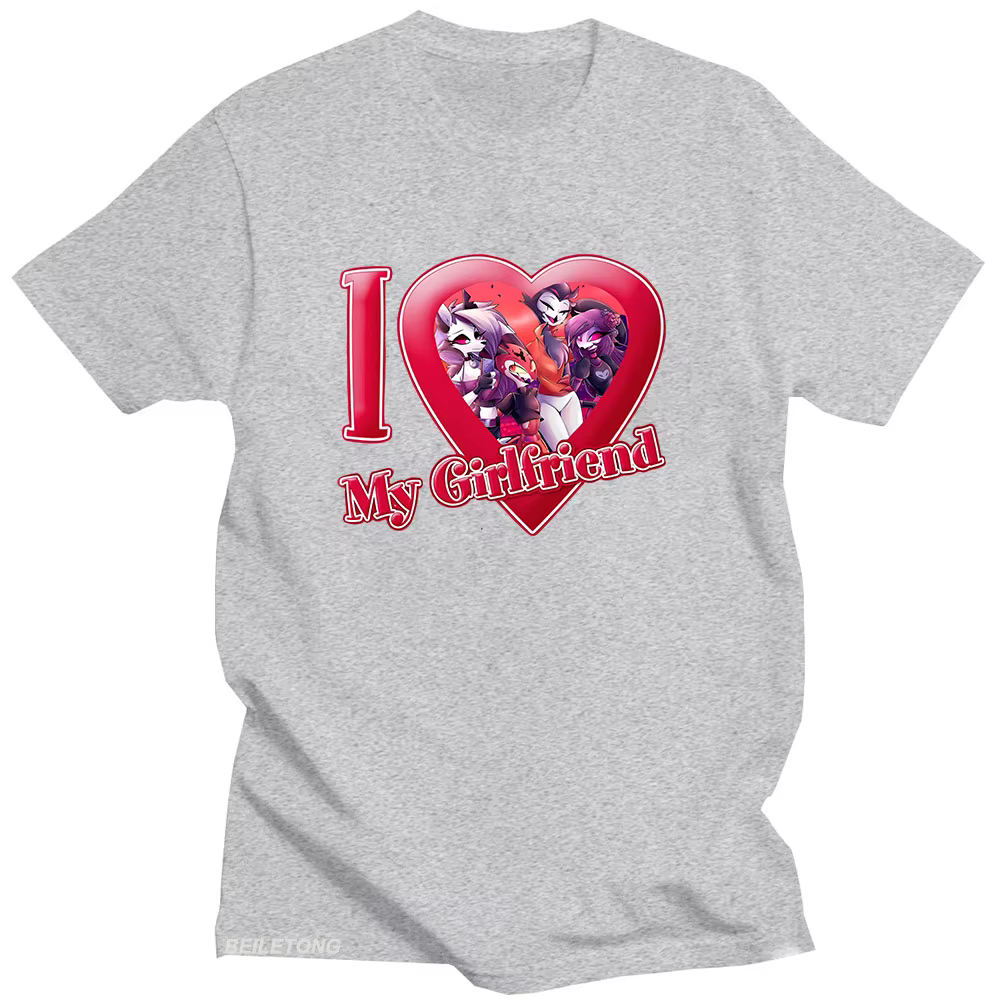 Hellubodiva-T-shirt en coton à col rond imprimé dessin animé, T-shirt Anime, T-shirt Kawaii Harajuku, I Love My Girlfriend, Vêtements mignons