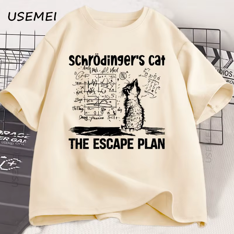 Schrodinger chat T-shirt physique mécanique quantique impression créative