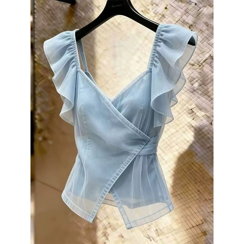 T-shirt élégant bleu à col en V pour femme