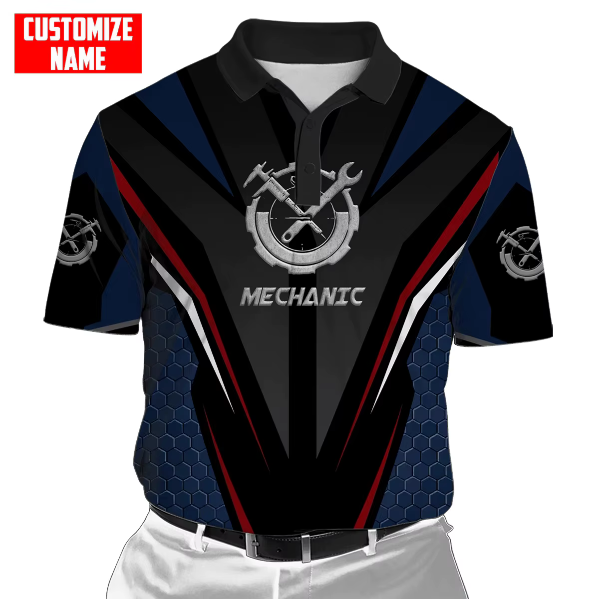 PLstar Cosmos nom personnalisé mécanicien métal 3D partout imprimé mode hommes Polo été unisexe décontracté