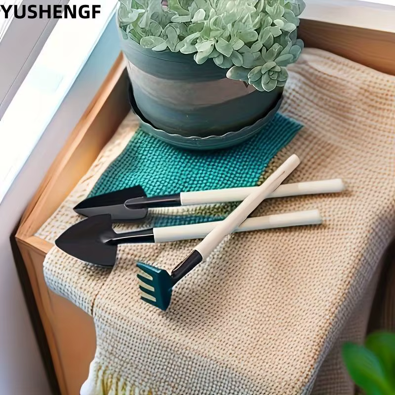Ensemble de 6 mini-outils de jardinage avec manche en bois, kit de jardinage pour la plantation de légumes, de fleurs et le désherbage