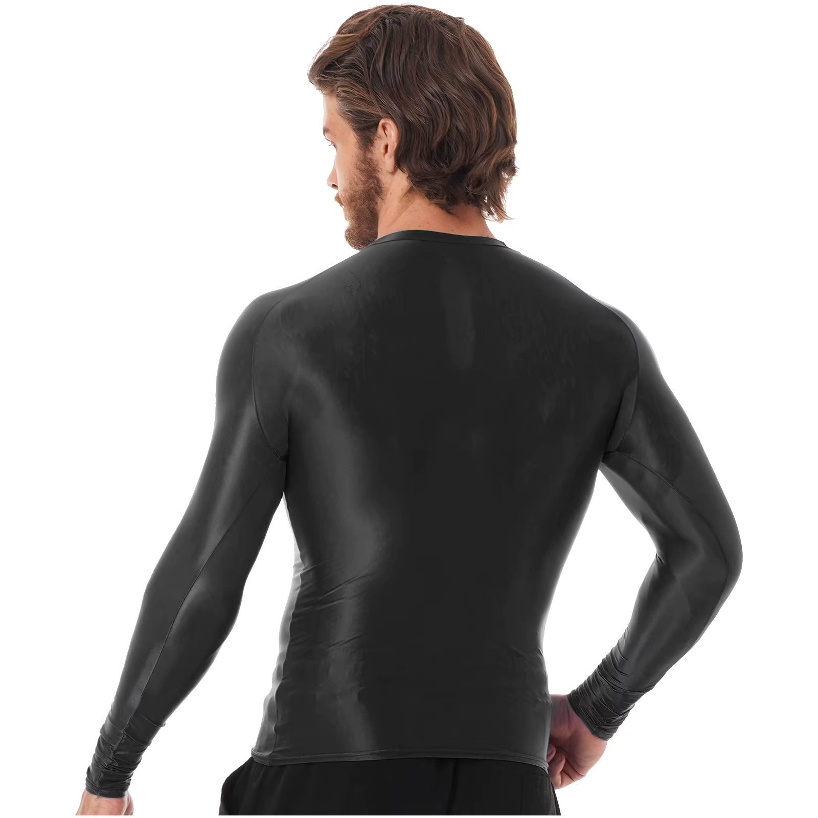 Hommes hommes brillant T-Shirts hauts coupe ajustée respirant Yoga hauts de sport huile brillant à manches longues Transparent T-shirt course maillot de corps