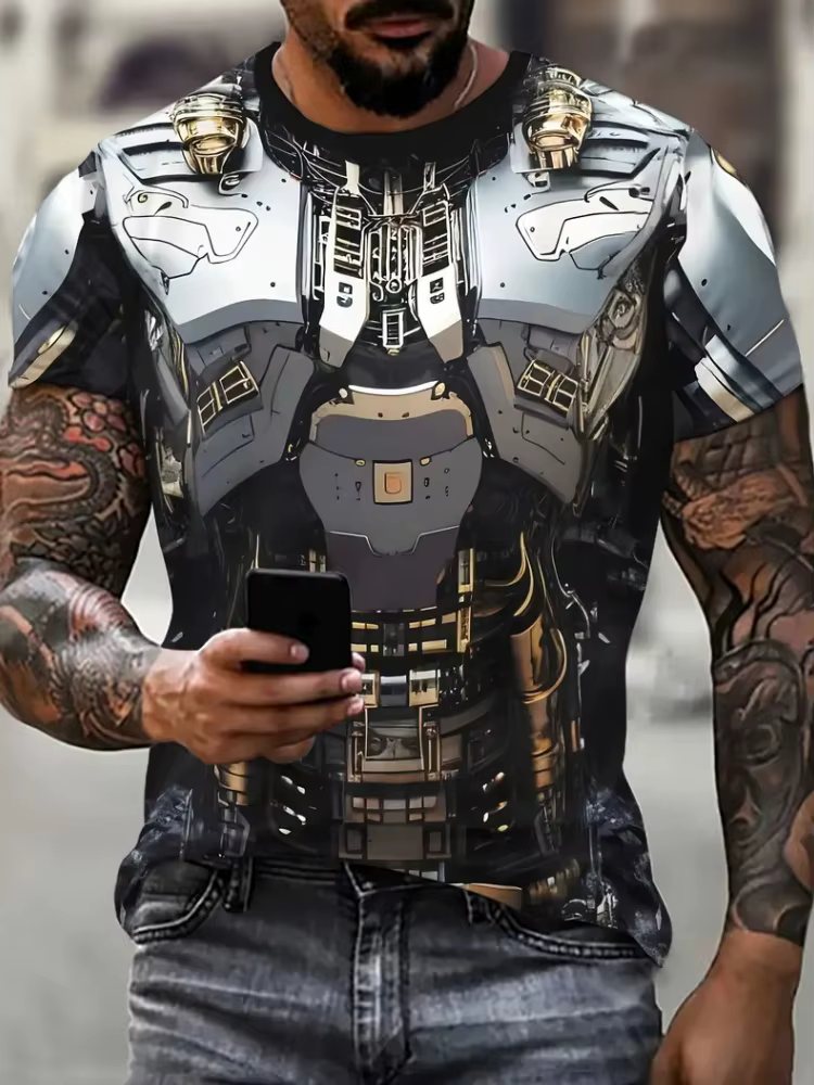T-shirts drôles hommes Machine motif 3D impression à manches courtes été rue tendance polyvalent hauts grande taille