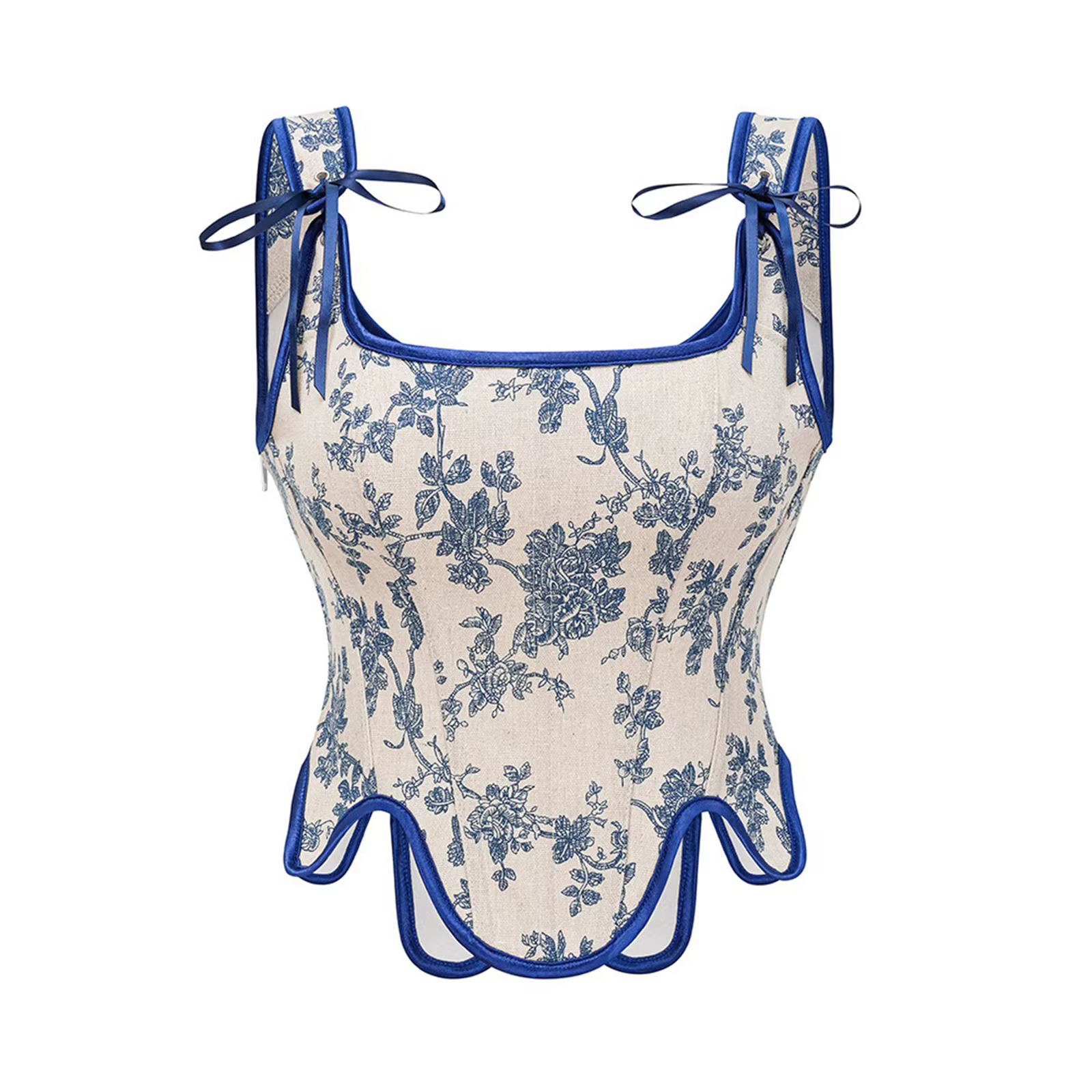 Xingqing Corset culture hauts Sexy femmes français Vintage Floral sans manches cravate Bustier t-shirts dames vêtements été Streetwear