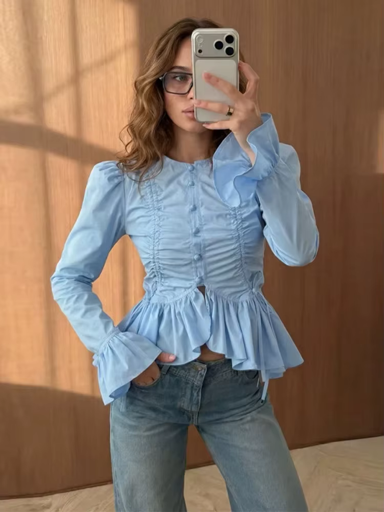 Chemisier Élégant Chic pour Femme à Manches Évasées