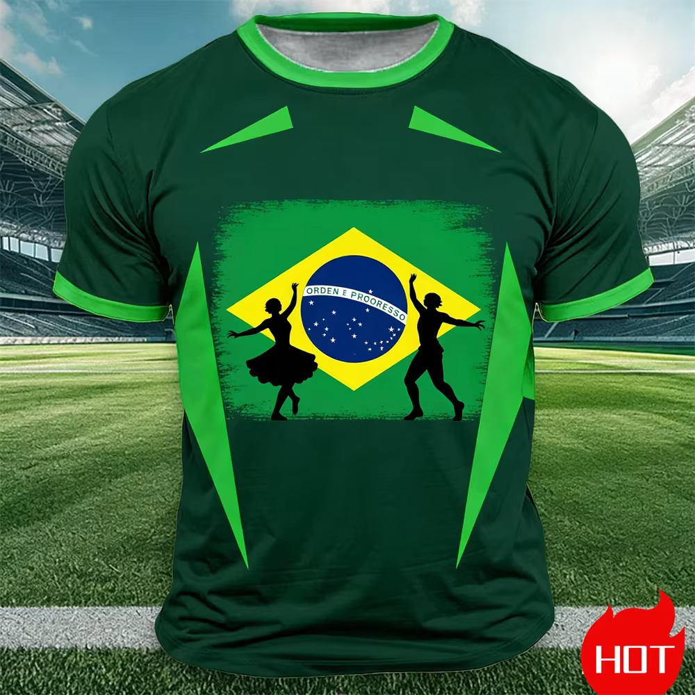 T-shirt imprimé drapeau du Brésil pour hommes
