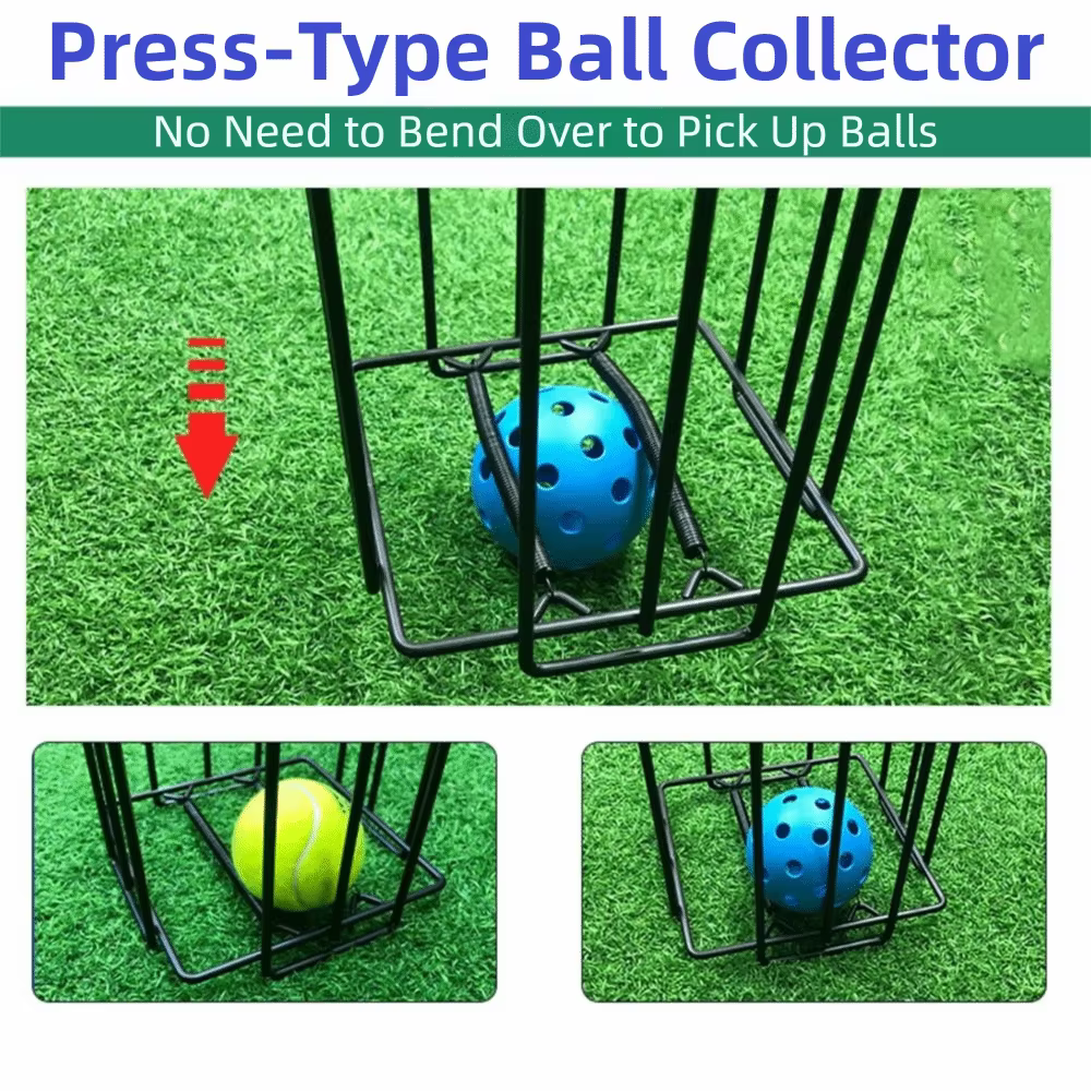 Ramasseur de Pickleball noir, poignée ergonomique supérieure, collecteur de balles de Tennis de grande capacité, Portable avec couvercle, trémie de balle de Tennis