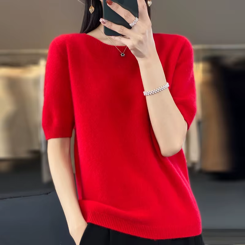 T-shirt tricoté à col rond pour femme