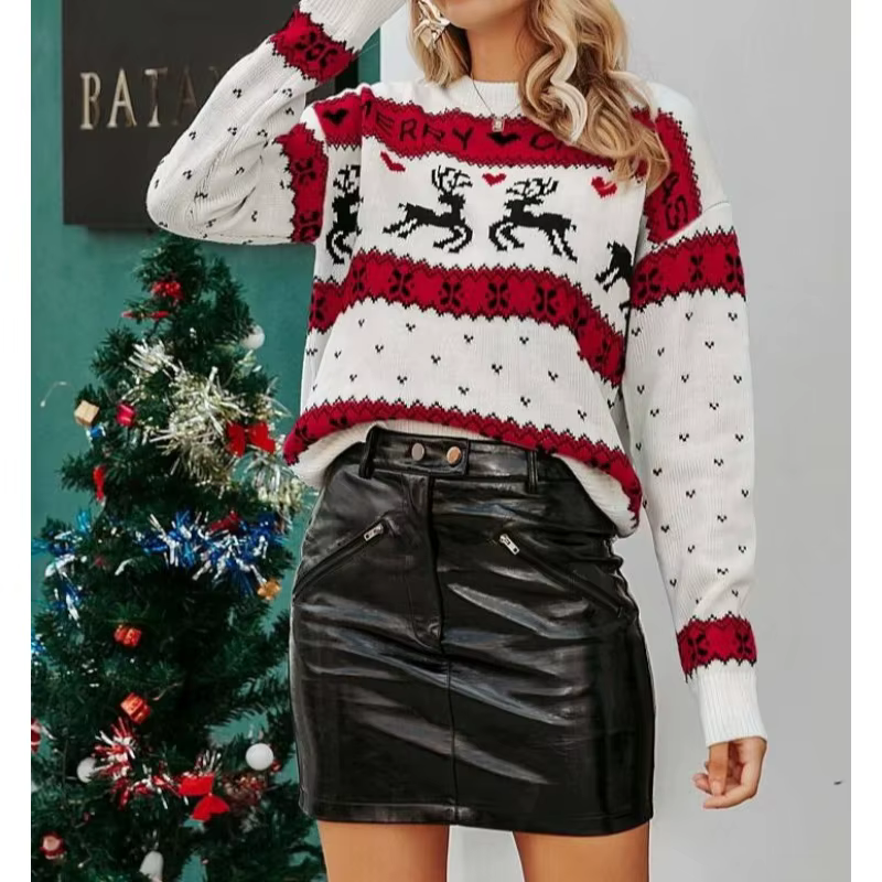 2025 atmosphère Festive de Noël Elk pull col rond
