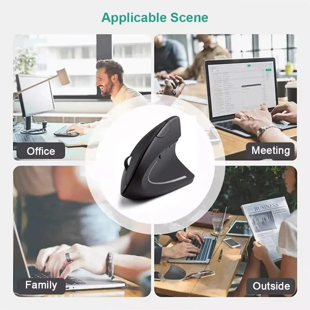Souris verticale sans fil Bluetooth 800 1200 1600 DPI 6 boutons poignée latérale personnalisée ergonomique 2.4G muet souris d'ordinateur de jeu PC