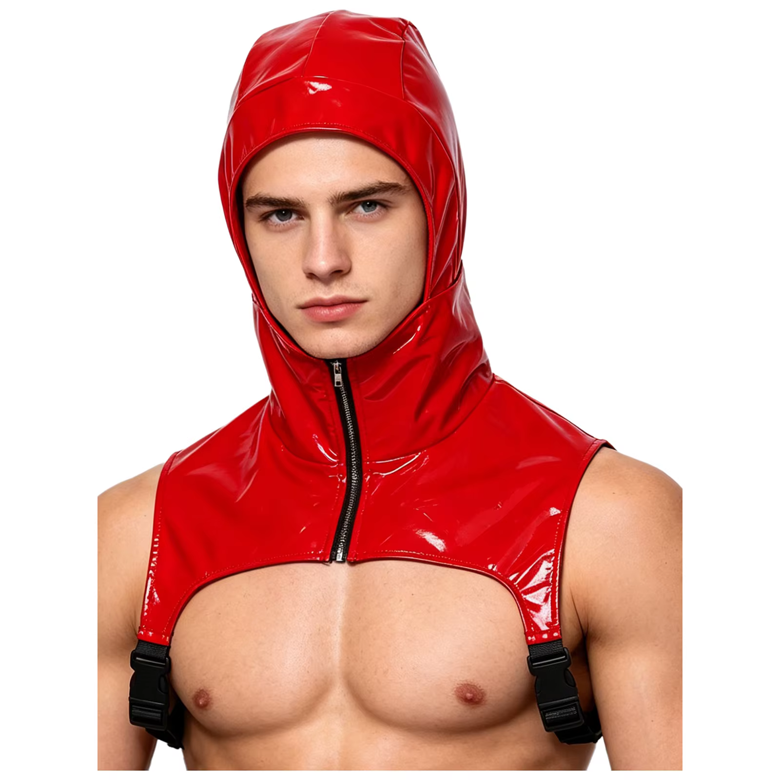 Débardeur court à capuche en similicuir PU pour homme