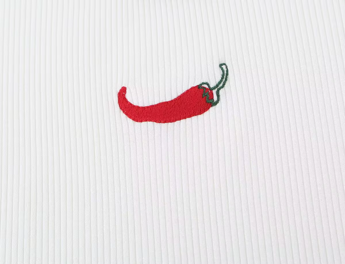 Débardeur sans manches pour femme - Gilet côtelé à col rond avec broderie Chili