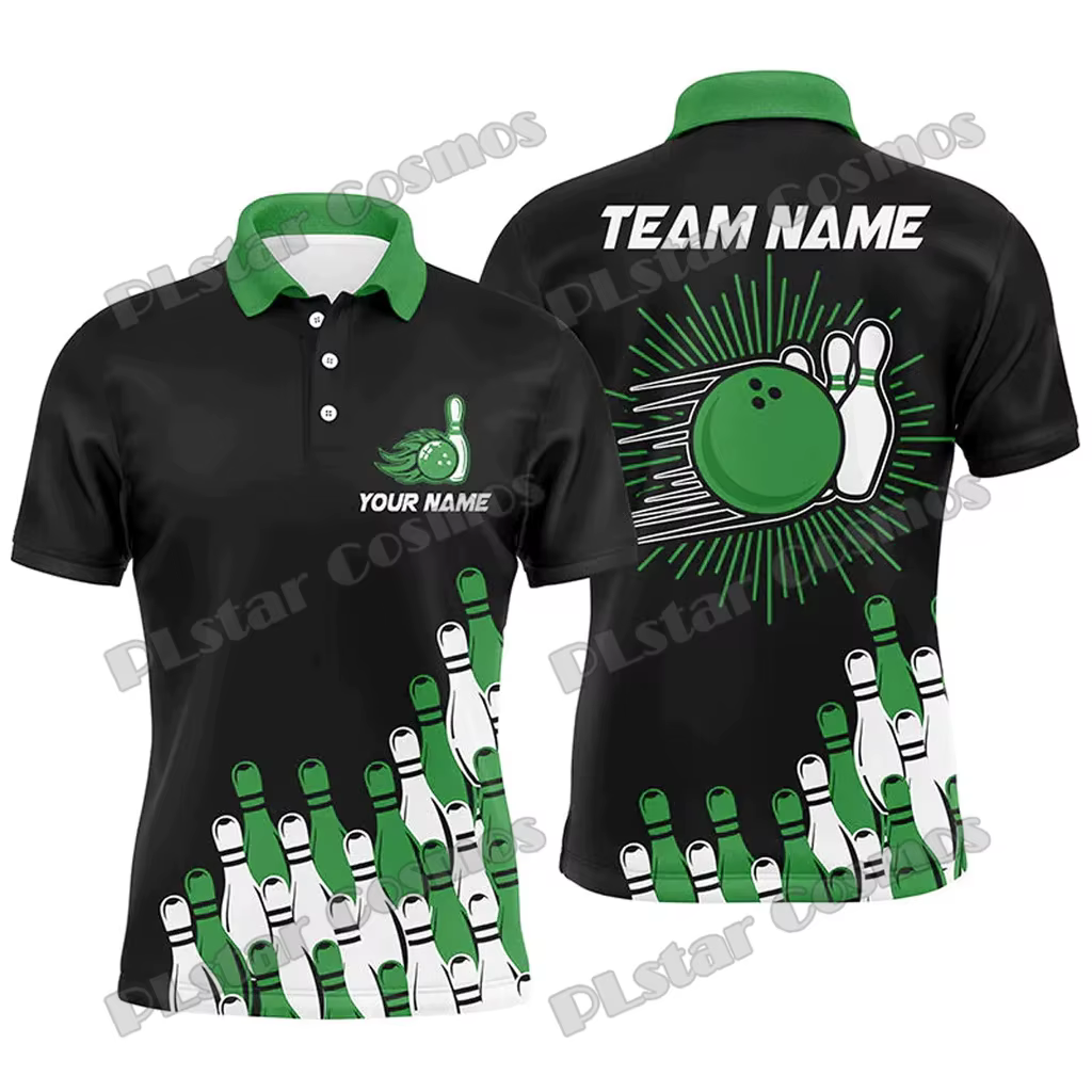 Rétro Bowling Team Option multicolore Nom personnalisé 3D Imprimé Mode Polo pour hommes Été Unisexe
