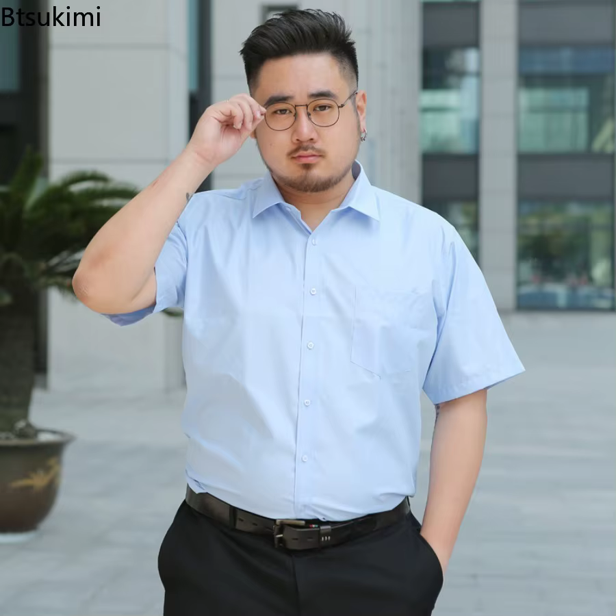 Oversized 7XL 8XL Summer New Men's Dress Shirts Fashion Classic Black White Short Sleeve Business Social Formal Clothing