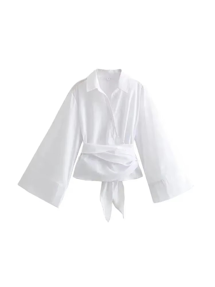 Chemisiers kimono à manches longues pour femmes avec nœud papillon