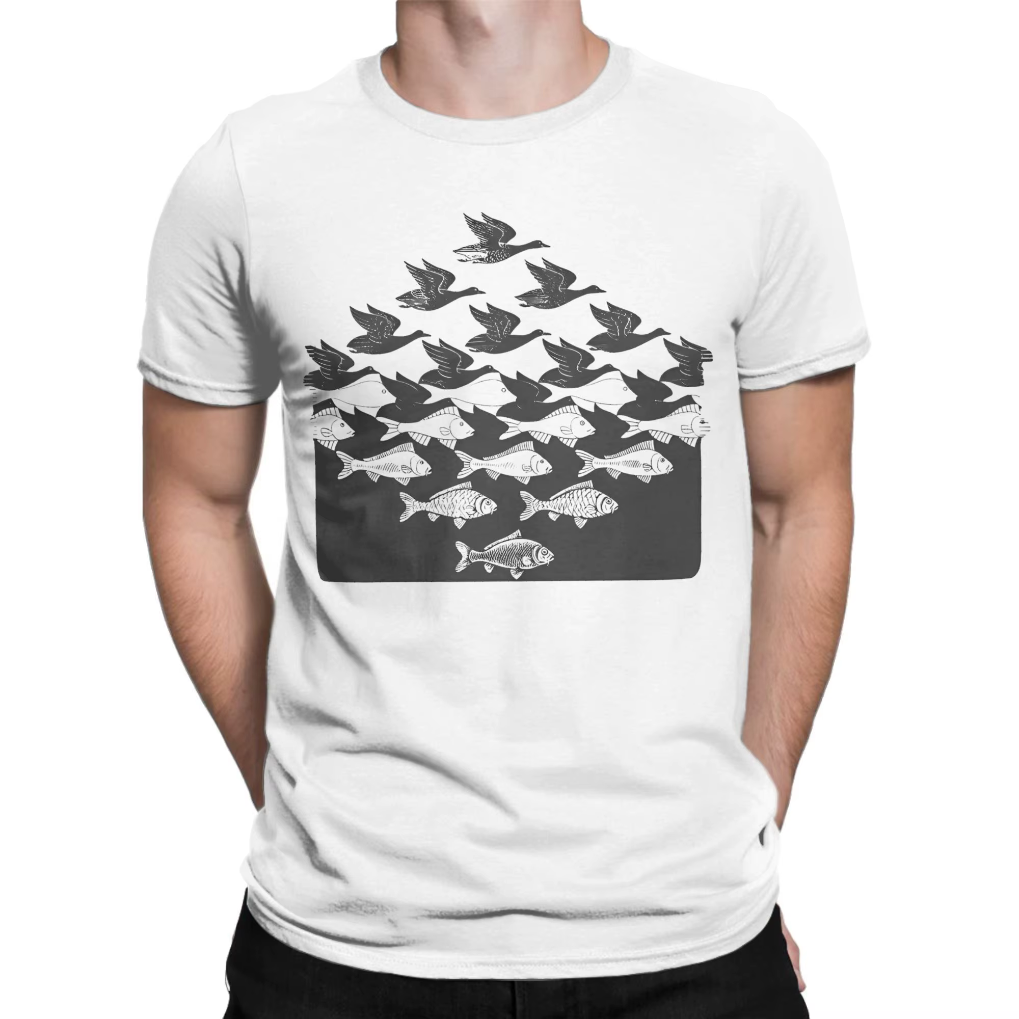 MC Escher Fish House pêcheurs hommes t-shirts Art classique fou T-Shirt à manches courtes col rond coton marchandise d'été