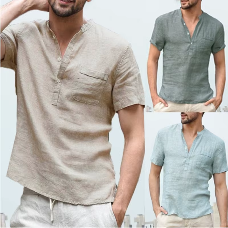 Chemise en coton et lin pour hommes