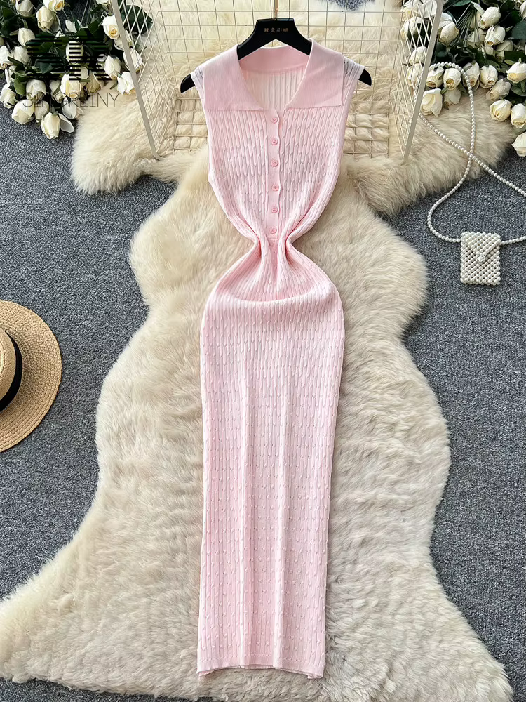 Robe longue moulante en maille extensible SINGREINY pour femme