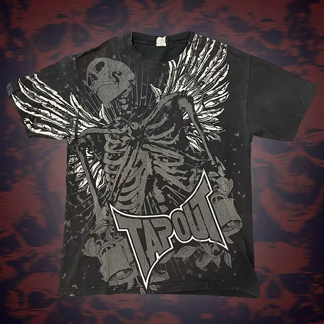 2000s Tapout Hip Hop Skull Graphic t shirts Men Streetwear Goth Tops Men Clothes Casual Gothic Oversized Long Sleeve T shirt