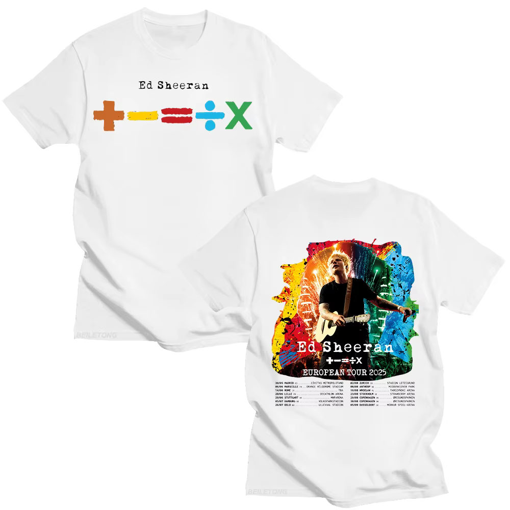 Ed Sheeran Tour européen 2025 T-shirts hommes et femmes vêtements en coton col rond manches courtes ample mode t-shirt