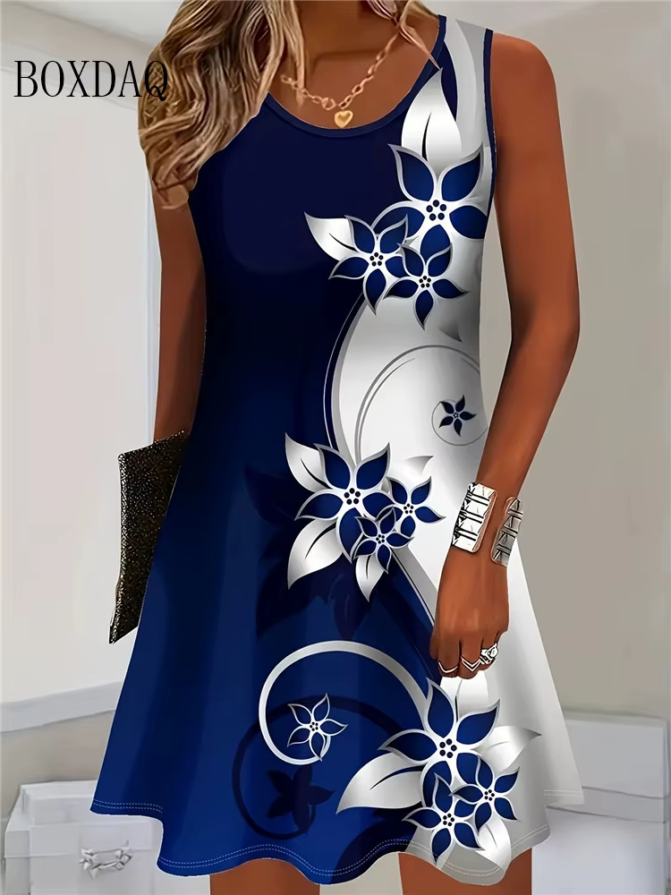 2025 femmes été sans manches robe bohème mode imiter Cowboy gilet fleurs imprimer