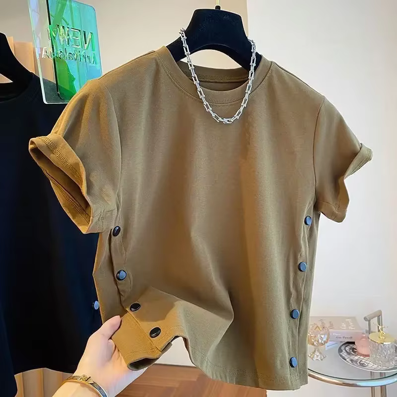 2025 été Double boutonnage chemise nouveau ample décontracté bouton fente col rond hommes T-Shirt à manches courtes Blouse Design haut tendance