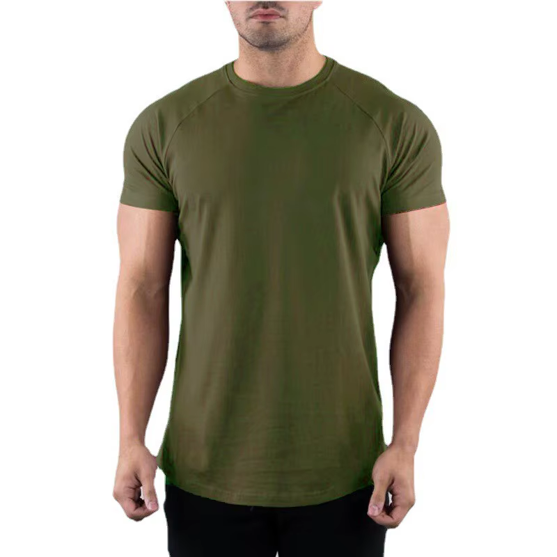 T-shirt de gymnastique uni pour hommes, vêtements de Fitness d'été, col rond, manches courtes, en coton, Slim Fit, musculation, entraînement