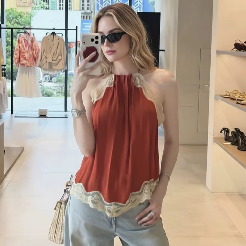 Haut Halter Femme avec Dentelle