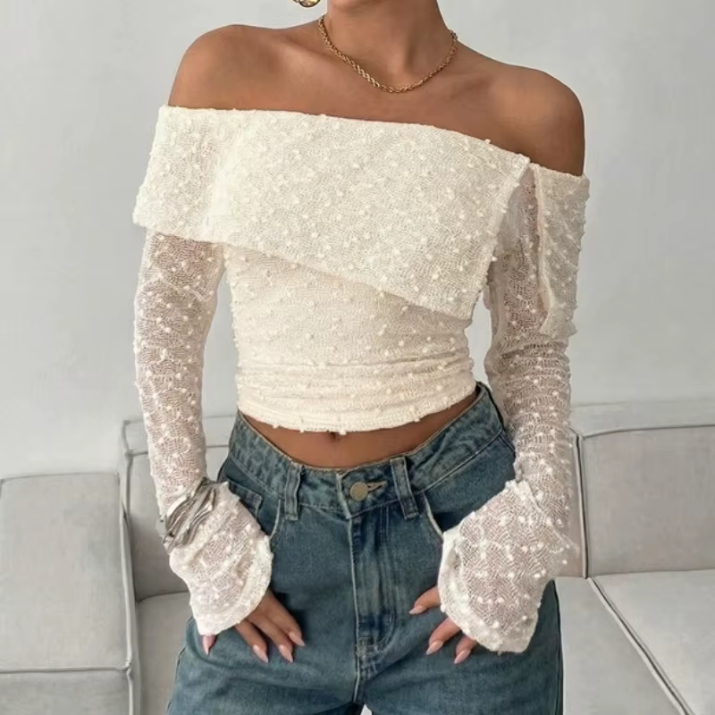 T-shirt asymétrique à manches longues et coupe trompette pour femme