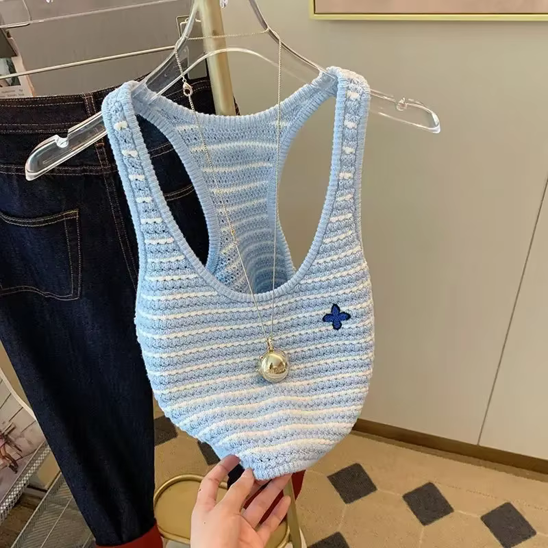 Tendance rayé débardeur été Sexy haut en tricot t-shirt femmes vêtements à la mode