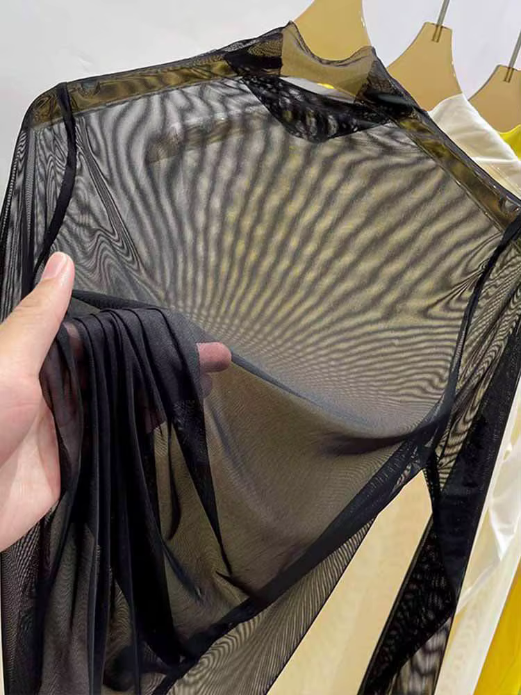 T-shirt à manches longues en gaze transparente pour femmes