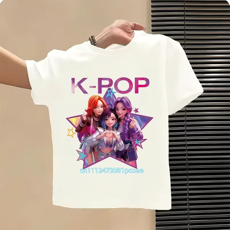 T-shirt Kpop pour enfants, motif dessin animé, manches courtes, haut confortable d'été, cadeau amusant pour les fans, T-shirts Harajuku, vêtements pour filles