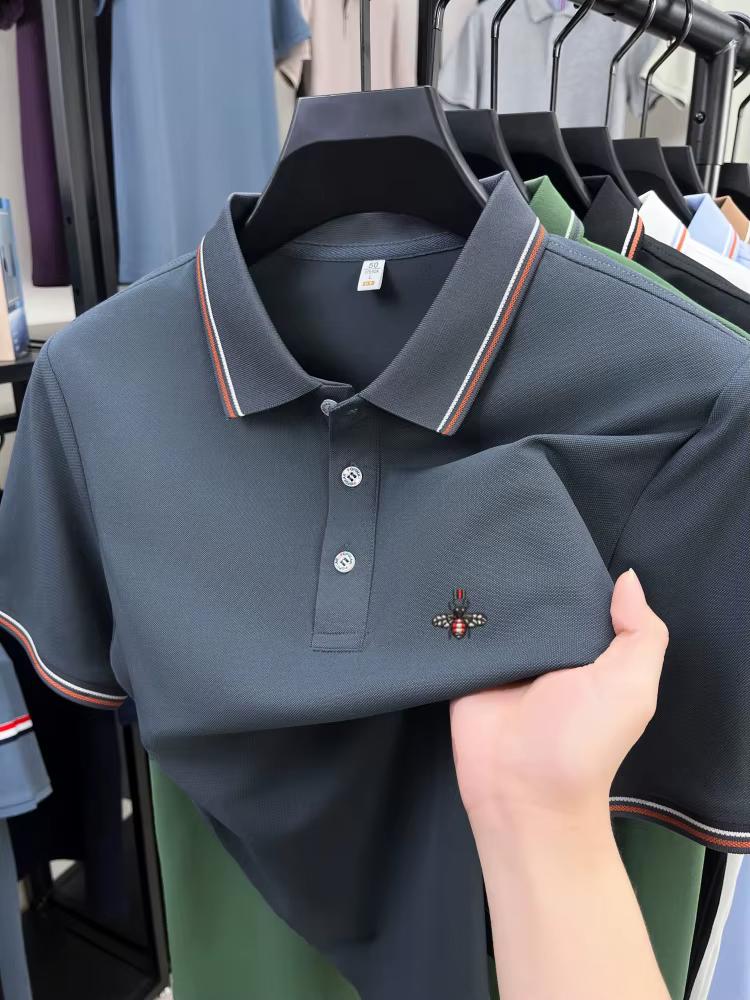 Mode abeille brodé manches courtes polo shirt hommes de luxe haute qualité marque été nouveau modèle confort respirant casual T-shirt