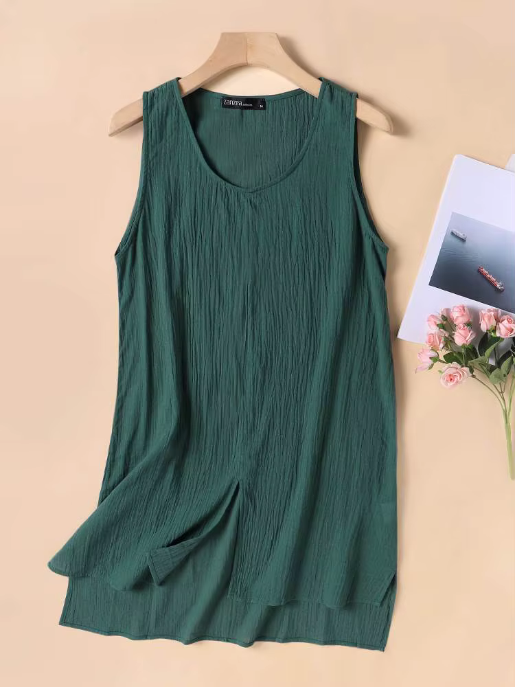 Vintage solide débardeurs hauts ample plage Blusas coton Camis tunique ZANZEA femmes sans manches Blouse été Chemise