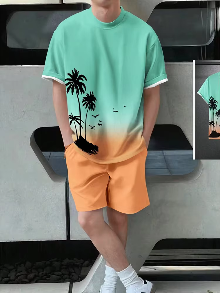Plage hawaïenne imprimé été hommes T-shirt ensemble vêtements de sport