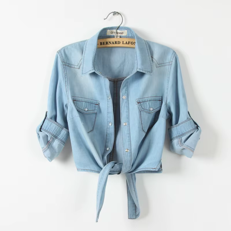 # Chemise en jean courte à manches courtes pour femme