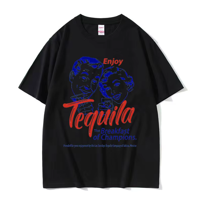 Profitez de Tequila le petit déjeuner des champions drôle Meme t-shirts hommes femmes décontracté mode haute qualité surdimensionné T-shirt streetwear